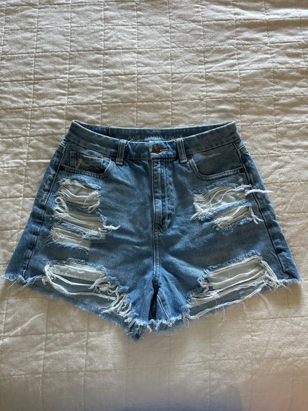 American Eagle Outfitters Ripped Light Blue High-Rise Jean Shorts